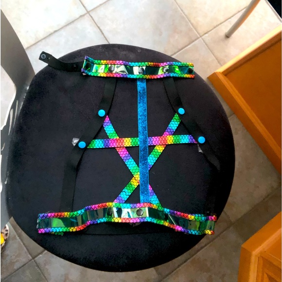 Mermaid Harness - Handmade - Multicolour - Holographic Choker - Size S -Costume - Picture 3 of 5